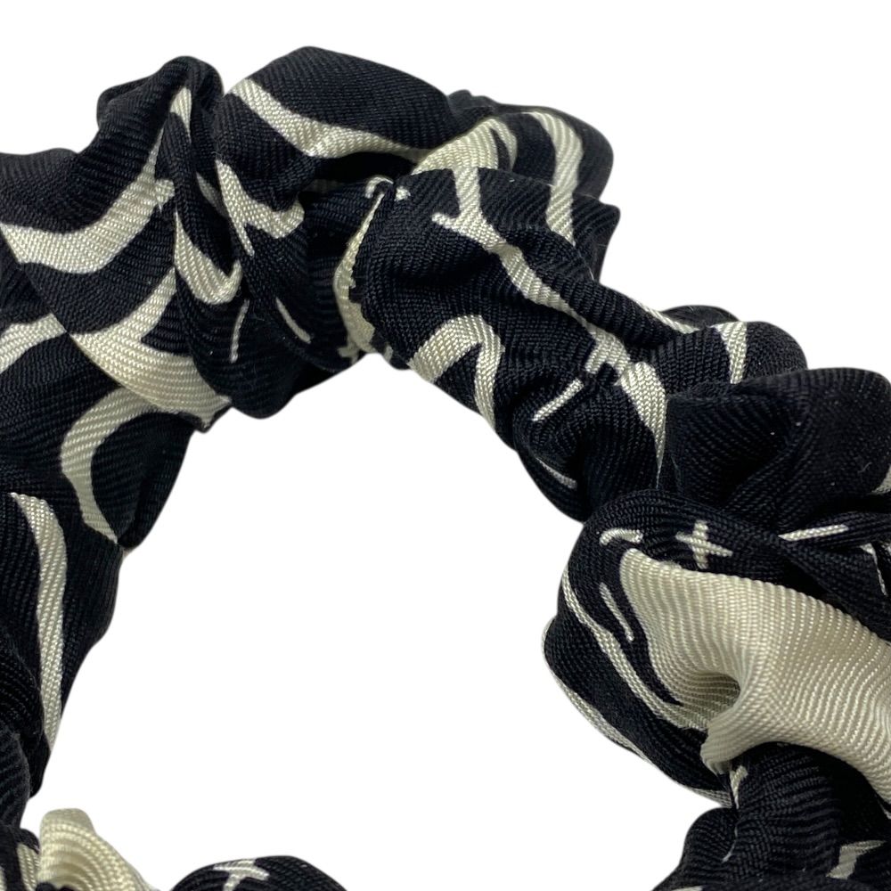 Chanel Scrunchie Hair Tie CC Logo Silk Black White — view 4