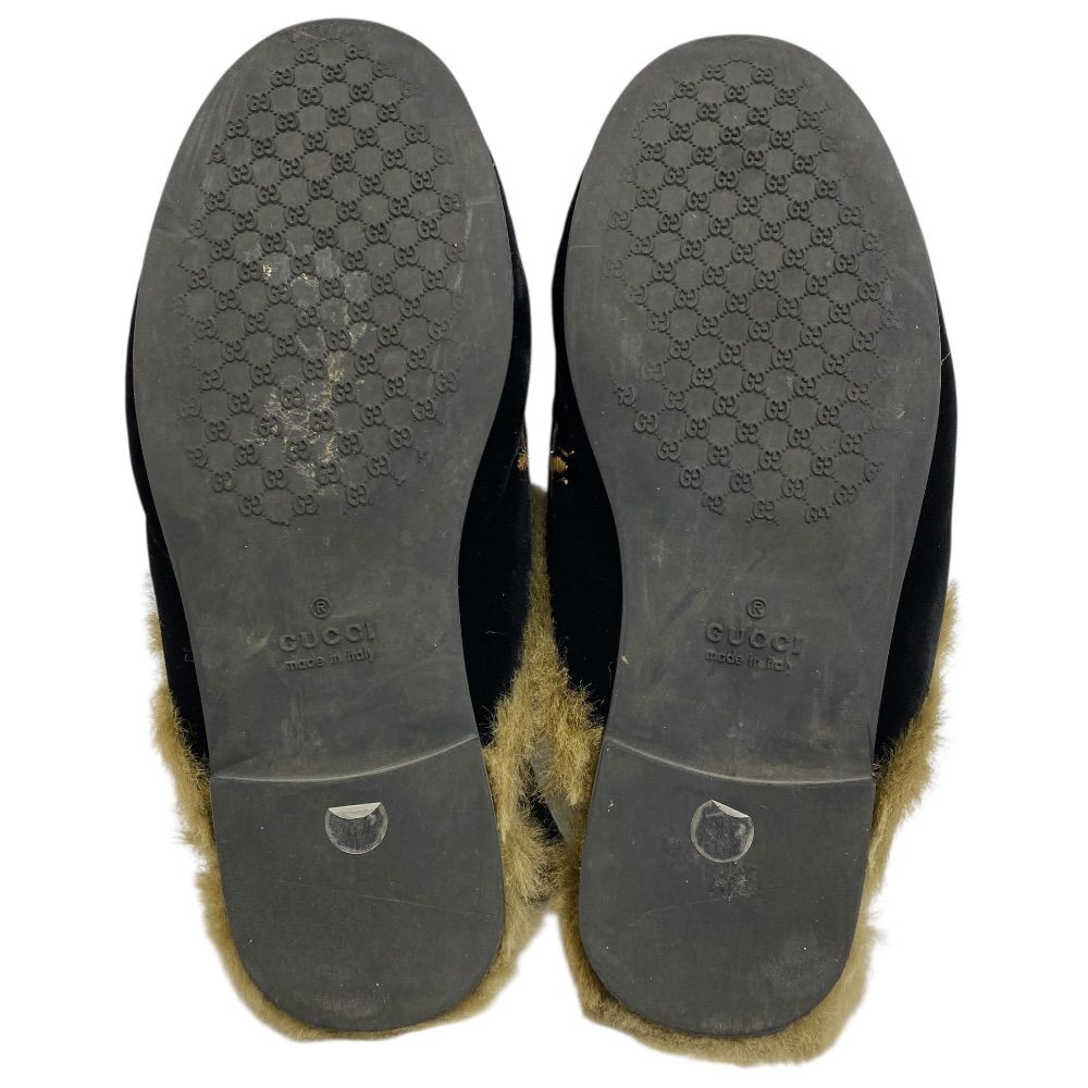 Gucci Kids Princetown Horsebit Children Slippers Sandals Leather Fur Black — view 8