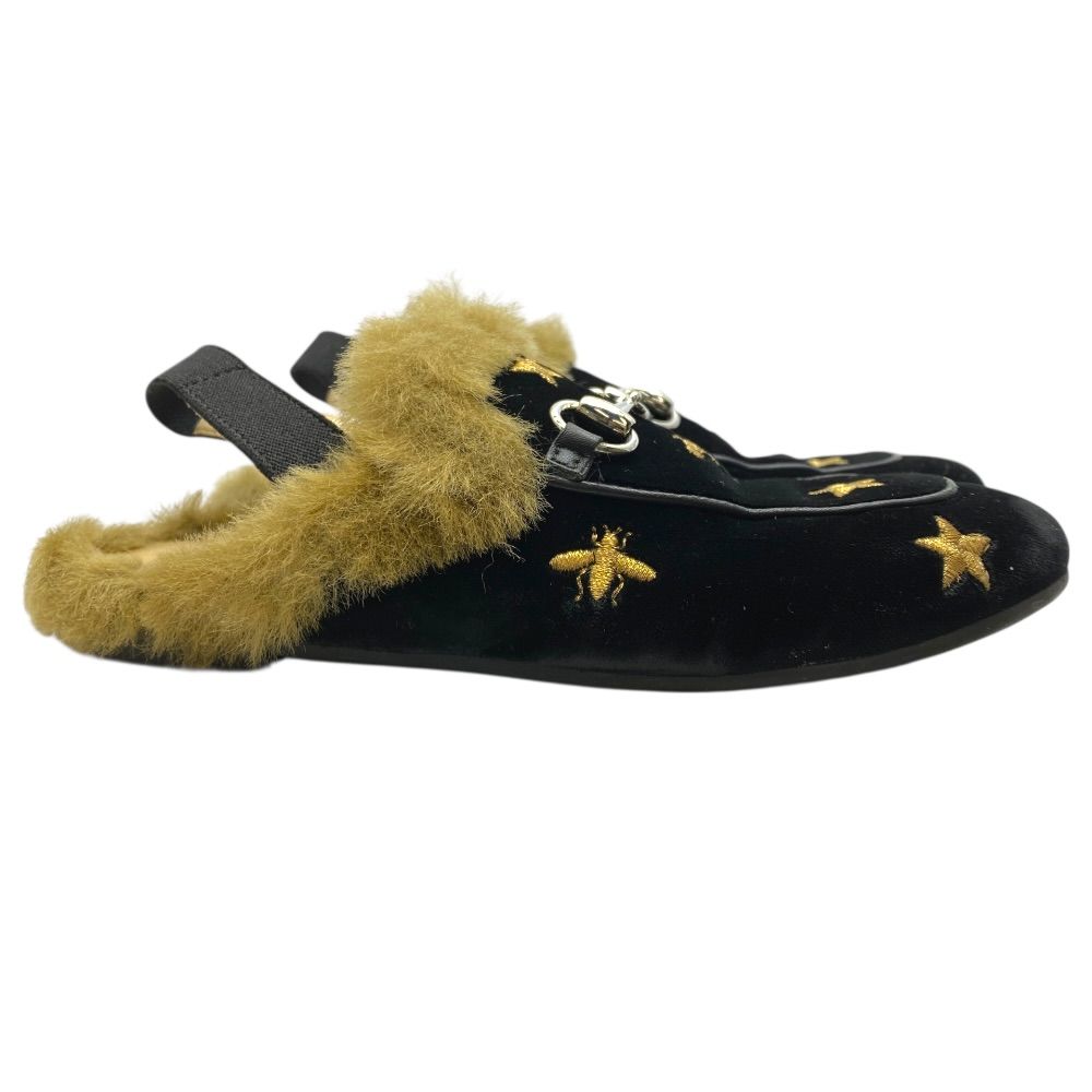 Gucci Kids Princetown Horsebit Children Slippers Sandals Leather Fur Black — view 4