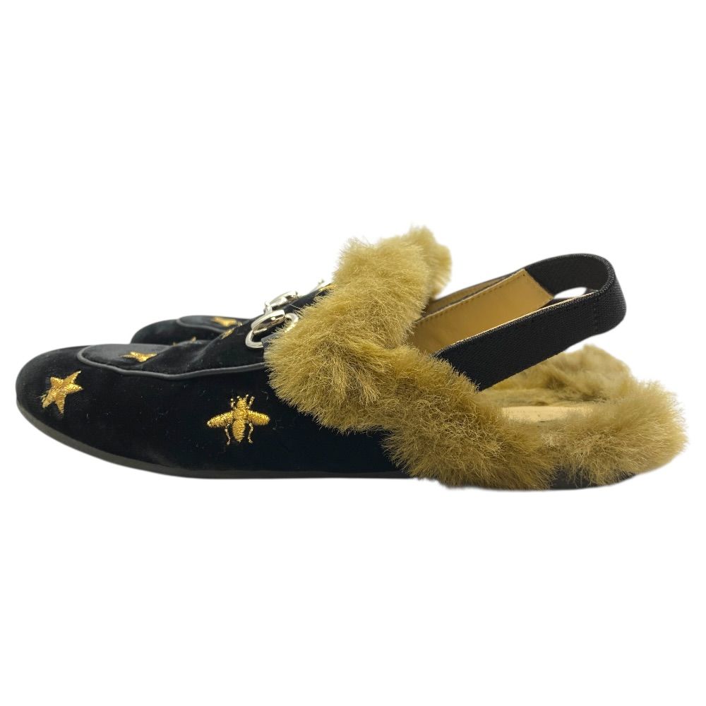 Gucci Kids Princetown Horsebit Children Slippers Sandals Leather Fur Black — view 2