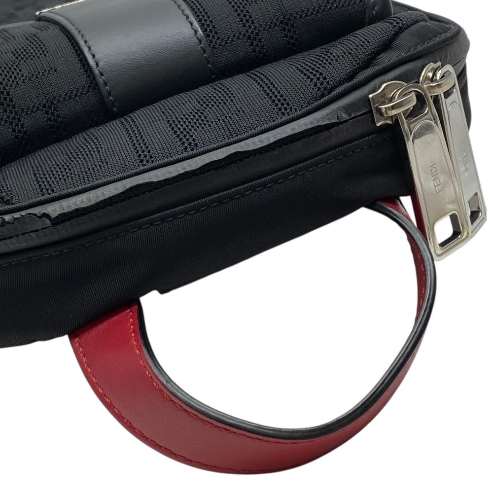 Fendi Zucca Cross FF Pattern Logo Leather Fabric Black Red — view 6