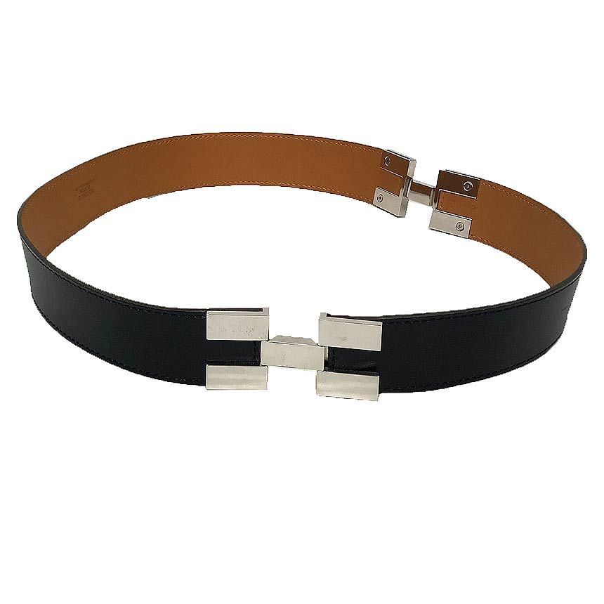 Hermes Leather Belt 38 Black Silver Vintage — view 2