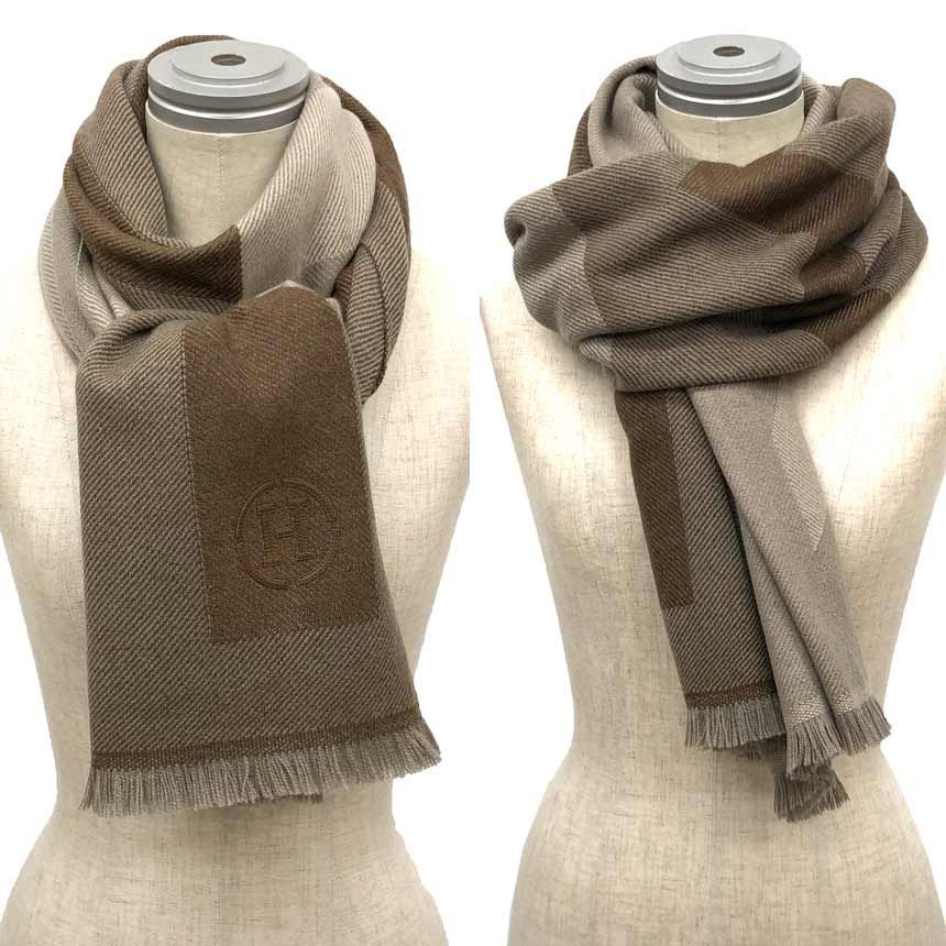 Hermes Cashmere Shawl Ikat Geometric Pattern Brown — view 3