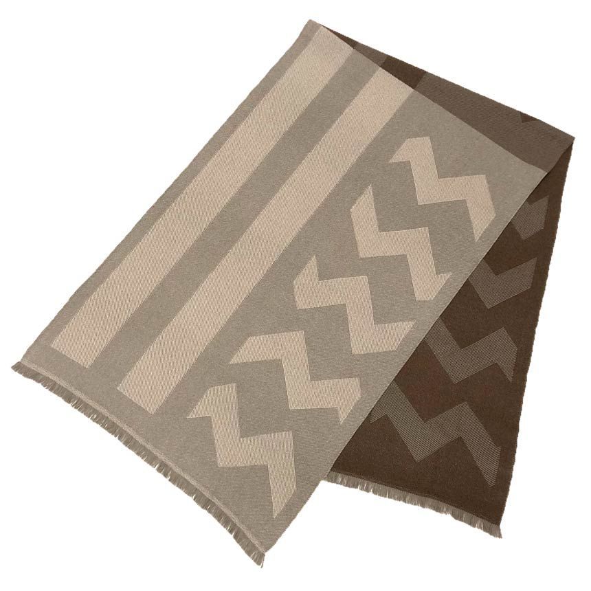 Hermes Cashmere Shawl Ikat Geometric Pattern Brown — view 2