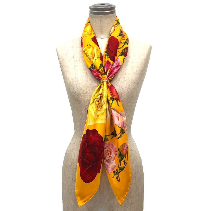Gucci Rose Scarf Carre Flower Floral Pattern Silk Yellow Orange — view 2