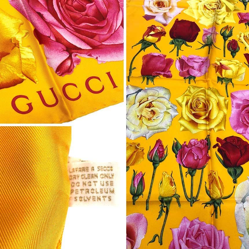 Gucci Rose Scarf Carre Flower Floral Pattern Silk Yellow Orange — view 3