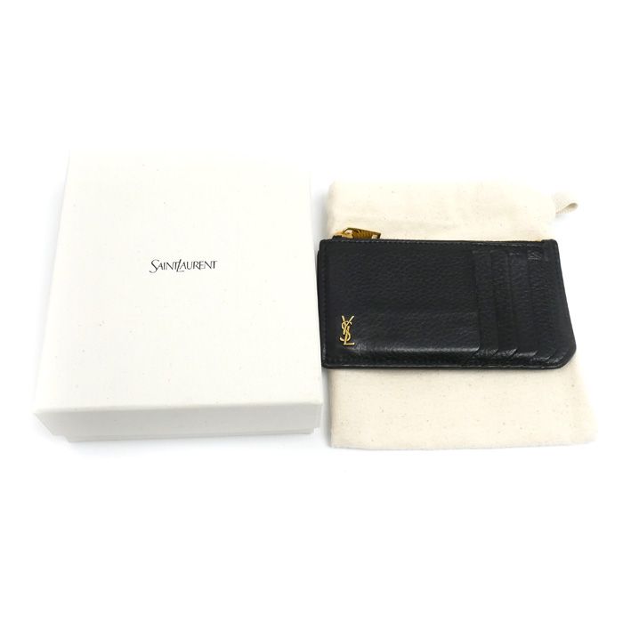 Saint Laurent Tiny Cassandra Fragment Zip Card Case Coin Black — view 6