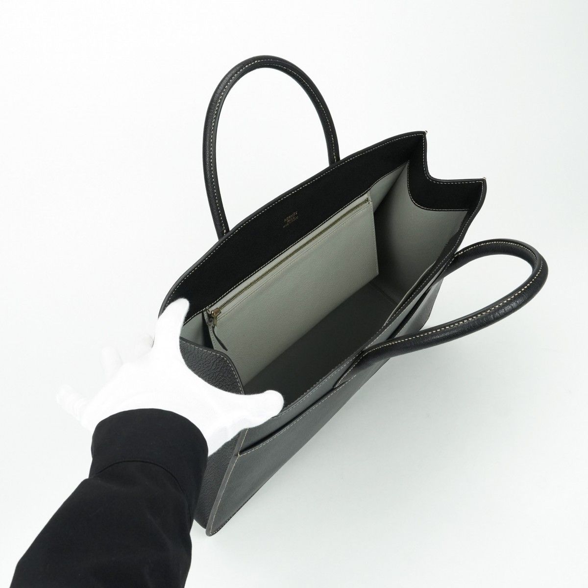 Hermes White Bus GM Tote Chevre Coromandel Noir Black Gold — view 6