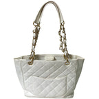 Chanel CC Logo Quilted Caviar Leather Chain Shoulder Bag White — view 2