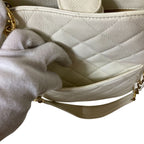 Chanel CC Logo Quilted Caviar Leather Chain Shoulder Bag White — view 4
