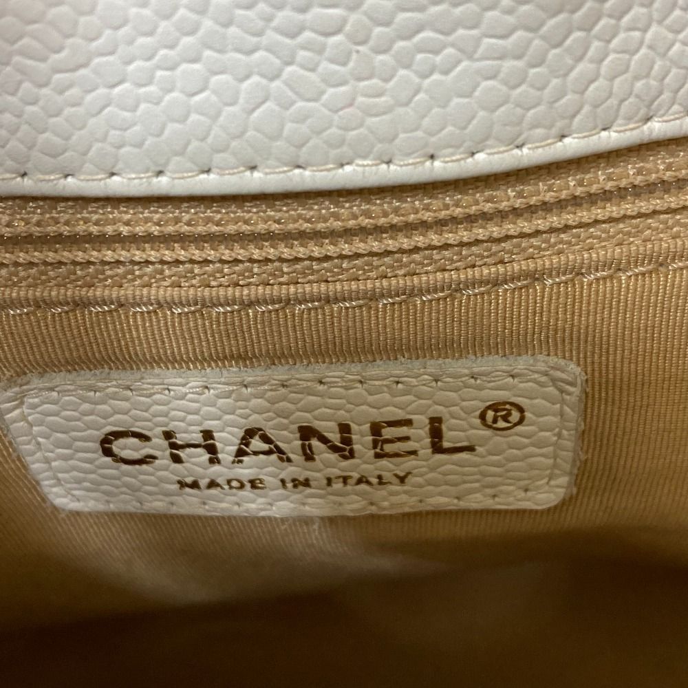 Chanel CC Logo Quilted Caviar Leather Chain Shoulder Bag White — view 6