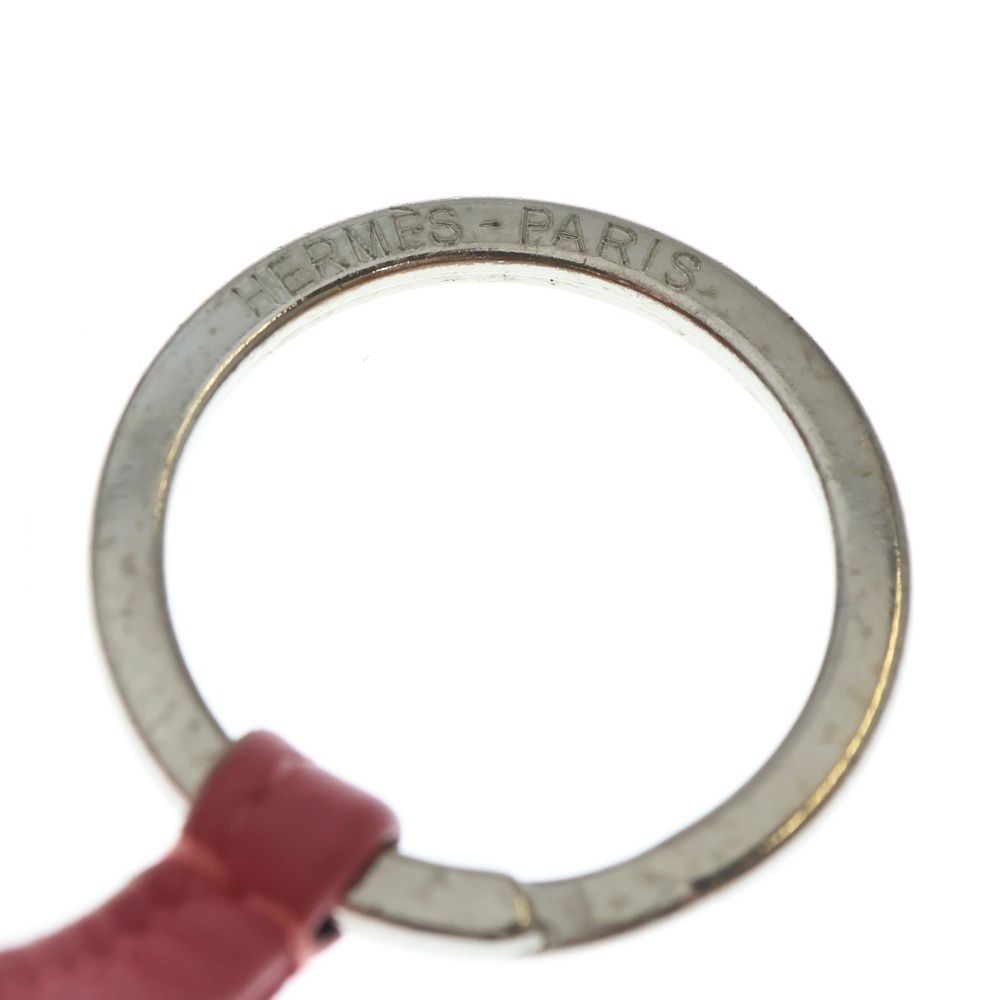 Hermes Carmen Key Charm Bag Ring Pink Leather Agneau Milo Silver — view 6