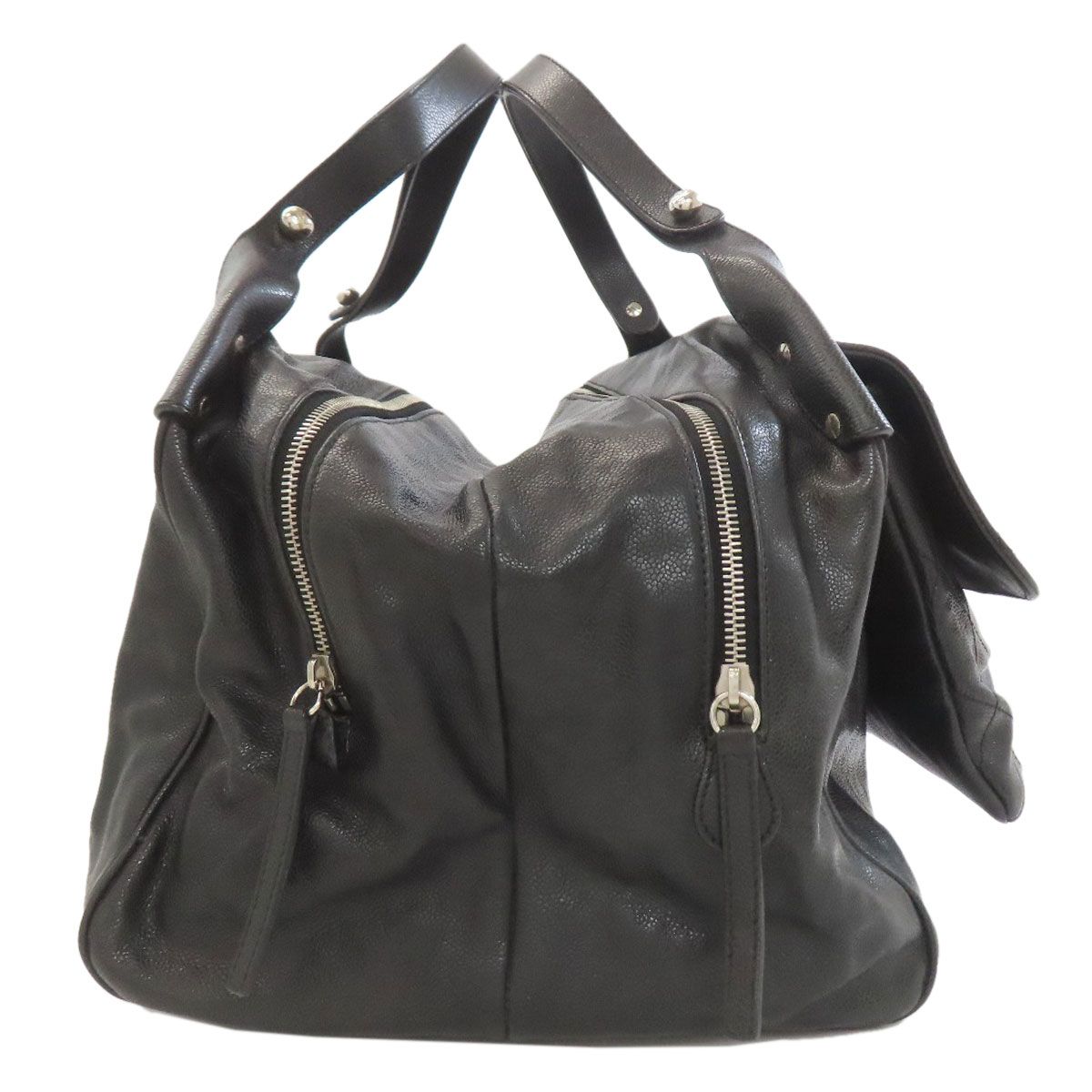 Chanel Quilted Silver Tote Grained Calfskin — view 3