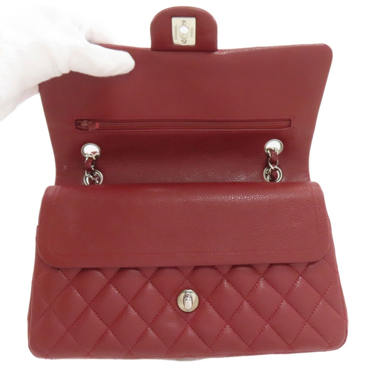 Chanel Quilted Double Flap Silver Shoulder Bag Grained Calfskin — view 5