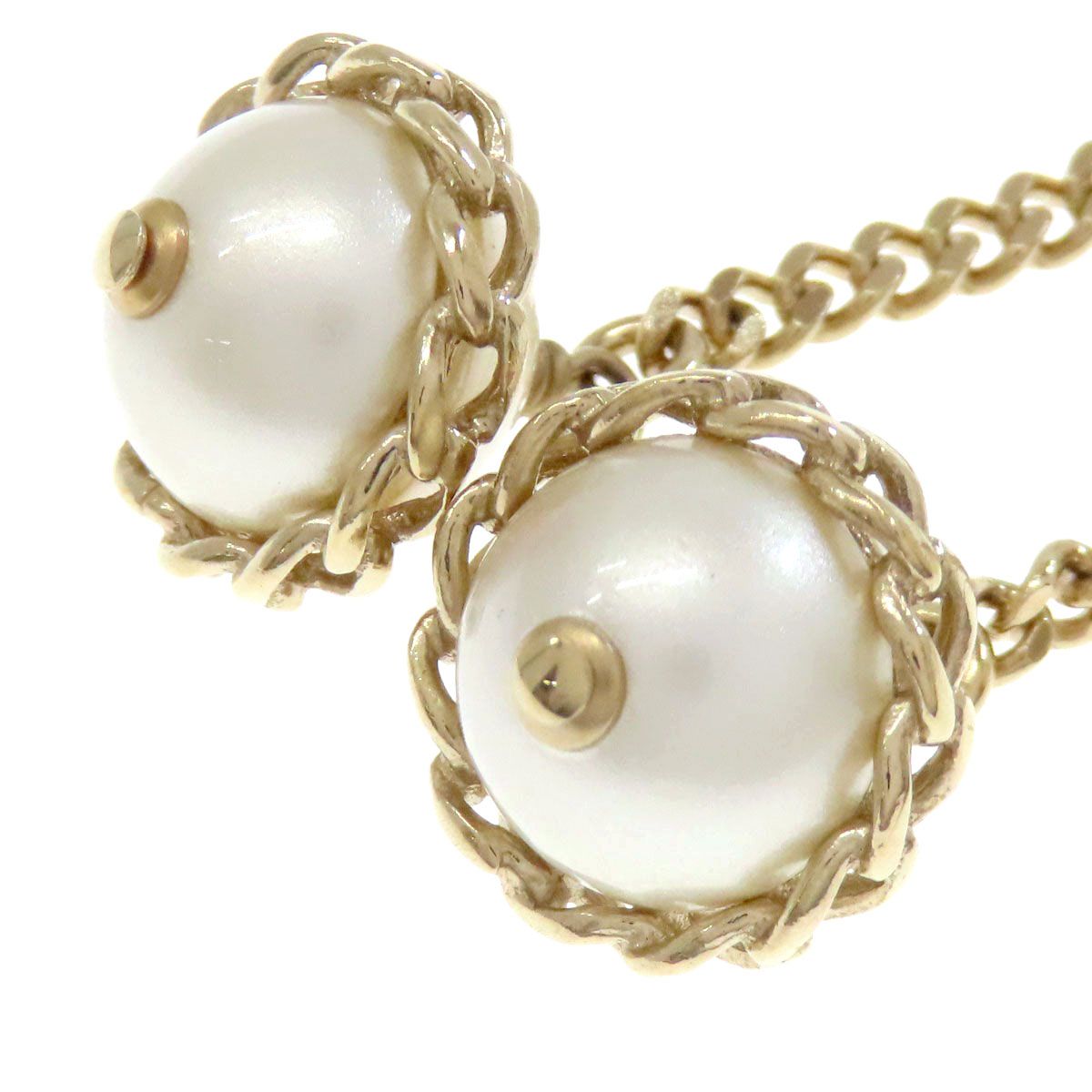 Chanel Chain CC Logo Earrings Metal Faux Pearl — view 5