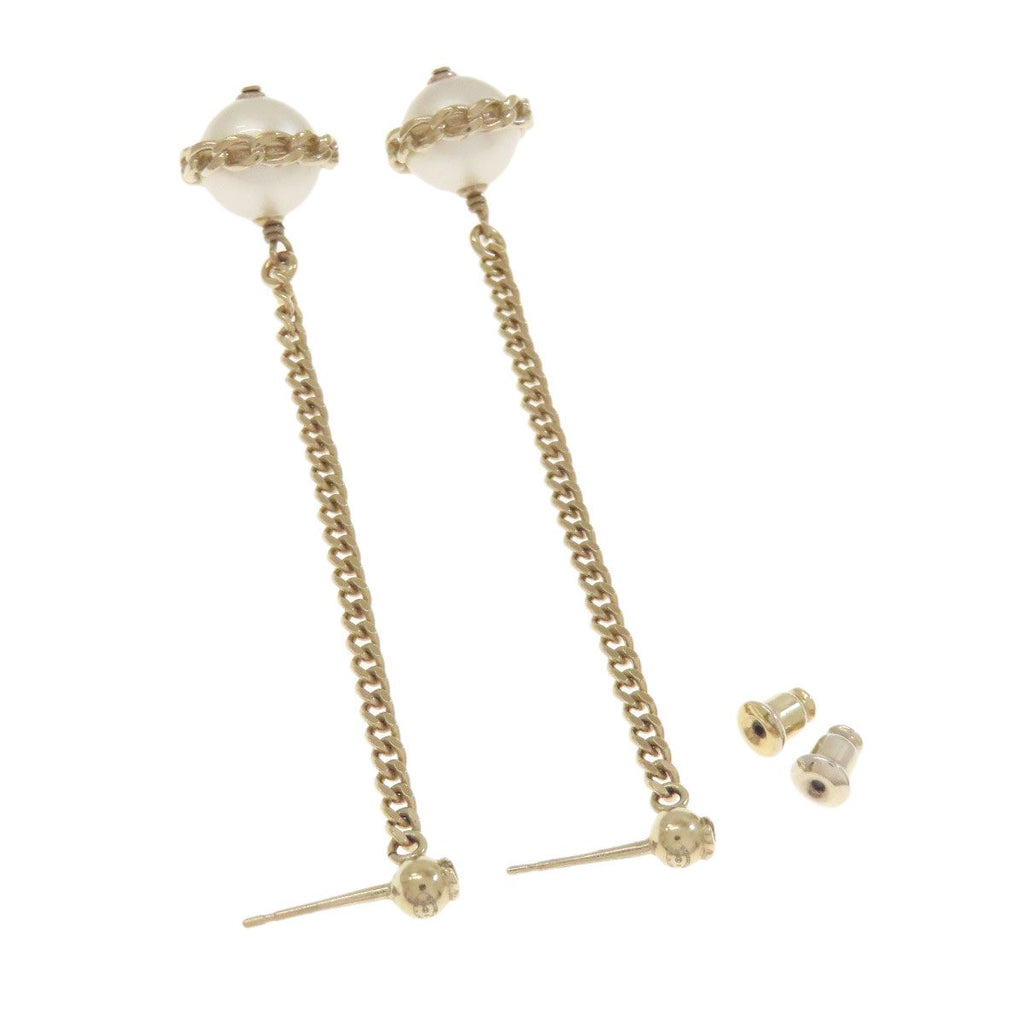 Chanel Chain CC Logo Earrings Metal Faux Pearl — view 2