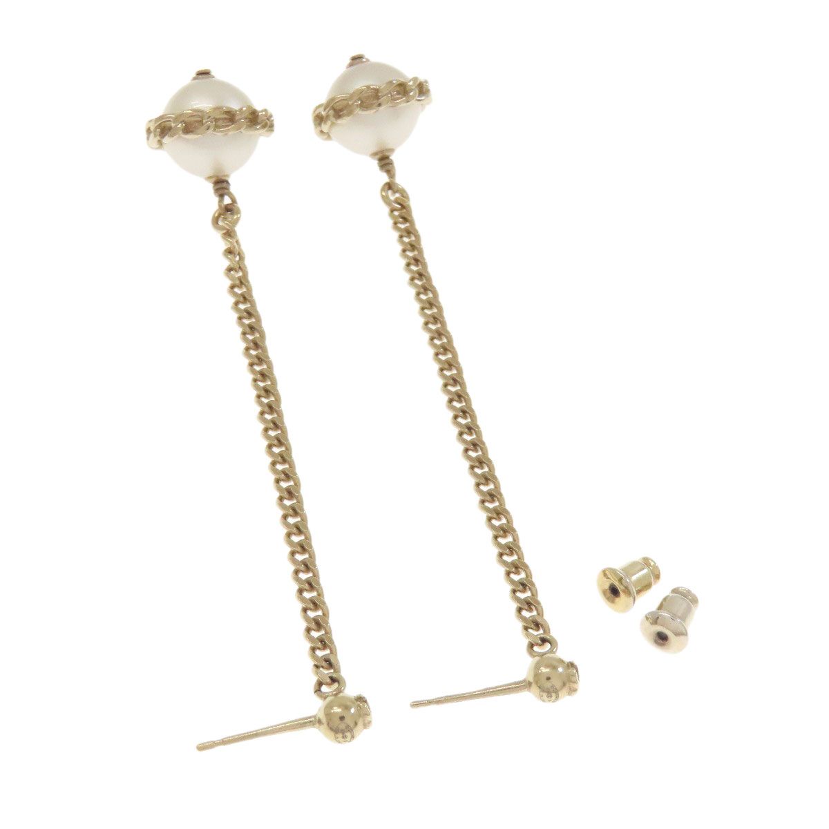 Chanel Chain CC Logo Earrings Metal Faux Pearl — view 2