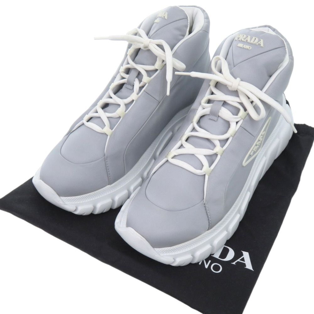 Prada High Cut Logo Re-Nylon Econyle Gray Sneakers — view 2