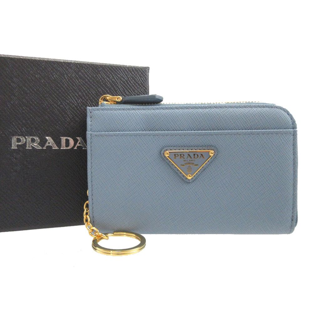 Prada Saffiano Triangle Leather Plate Blue Key — view 2