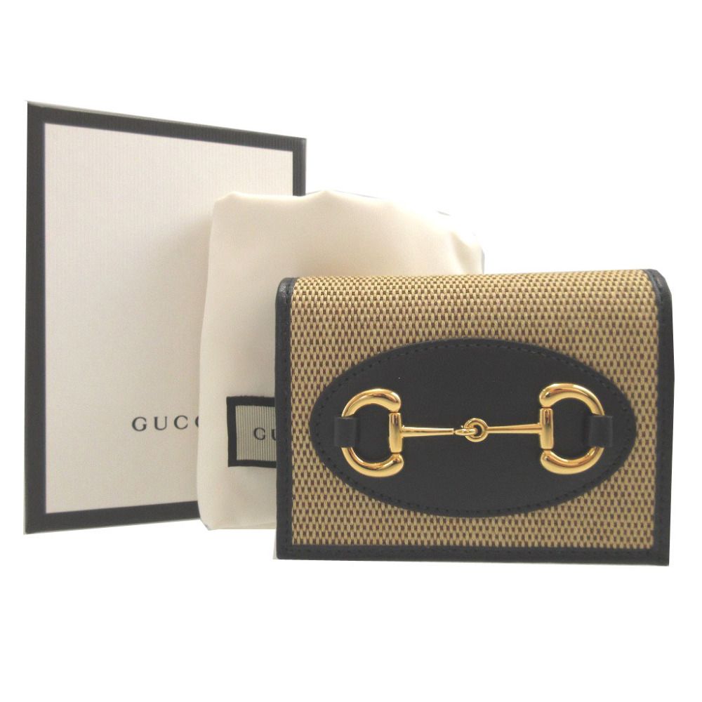 Gucci Horsebit Canvas Leather Beige Black Bifold Wallet — view 2