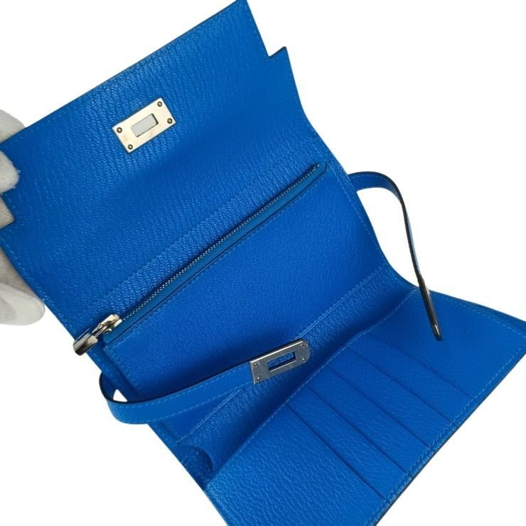 Hermes Wallet Coin Case Kelly Depurian Compact Blue Chevre — view 8