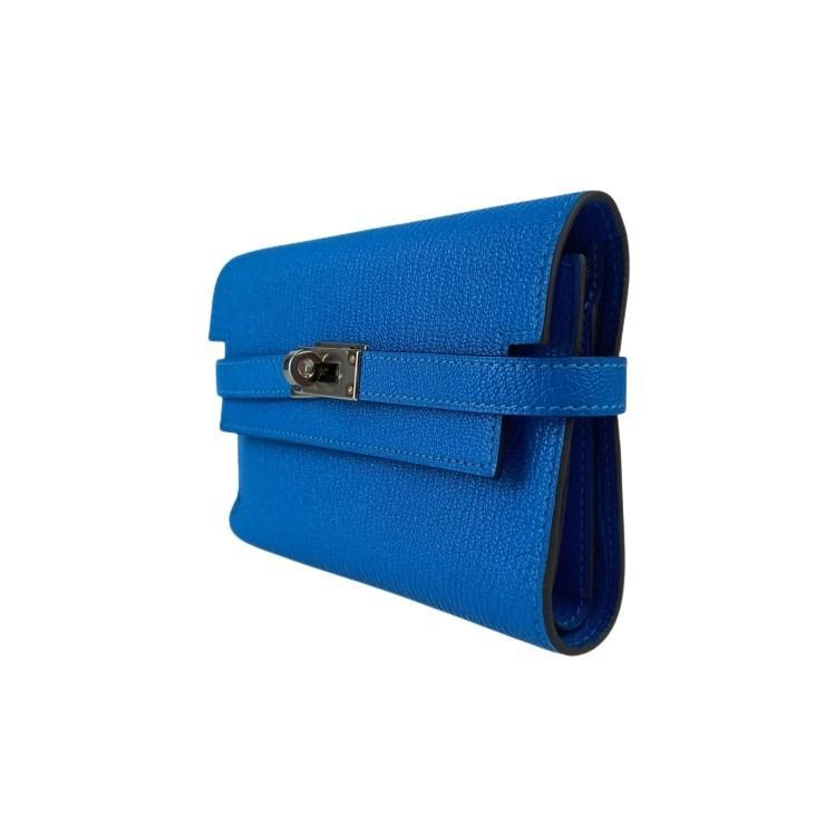 Hermes Wallet Coin Case Kelly Depurian Compact Blue Chevre — view 2