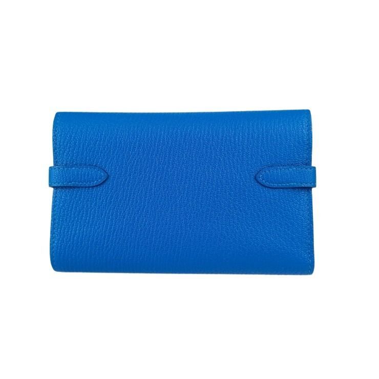 Hermes Wallet Coin Case Kelly Depurian Compact Blue Chevre — view 3