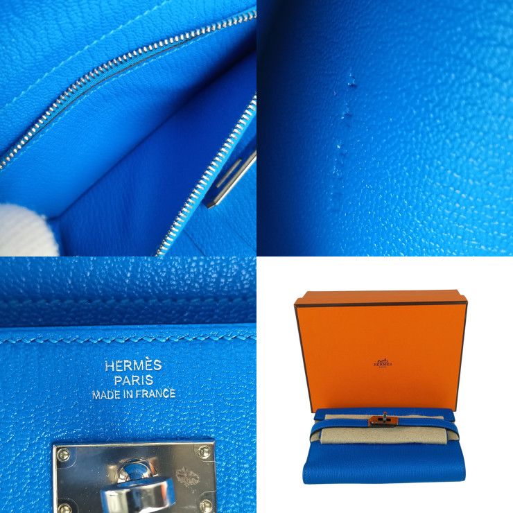 Hermes Wallet Coin Case Kelly Depurian Compact Blue Chevre — view 9