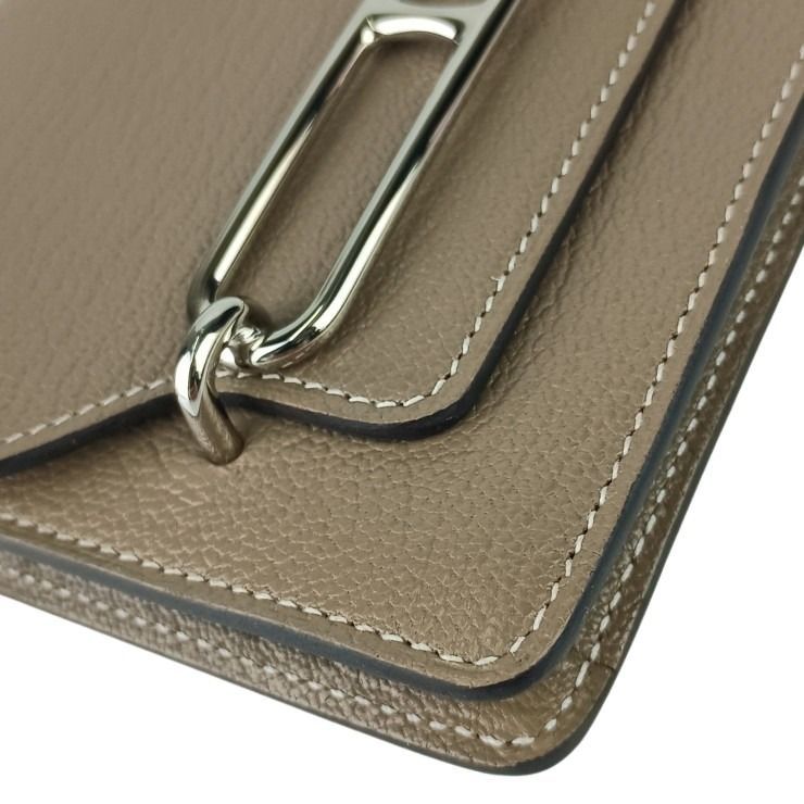 Hermes Coin Case Roulis Slim Etoupe Chevrumizol Silver — view 5