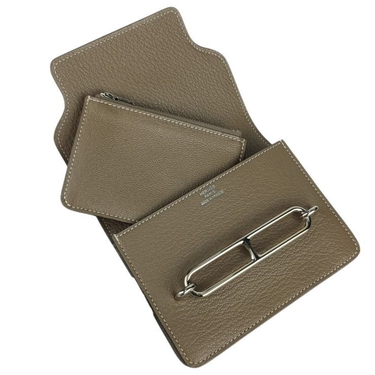 Hermes Coin Case Roulis Slim Etoupe Chevrumizol Silver — view 6