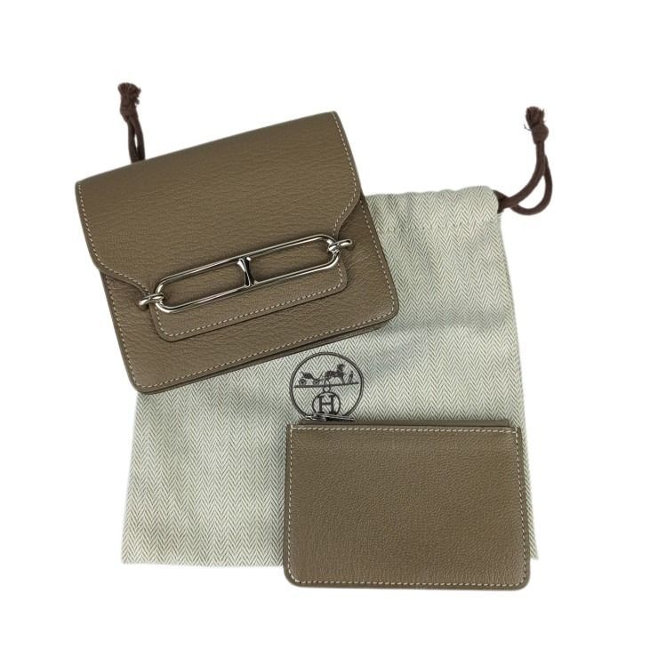 Hermes Coin Case Roulis Slim Etoupe Chevrumizol Silver — view 9