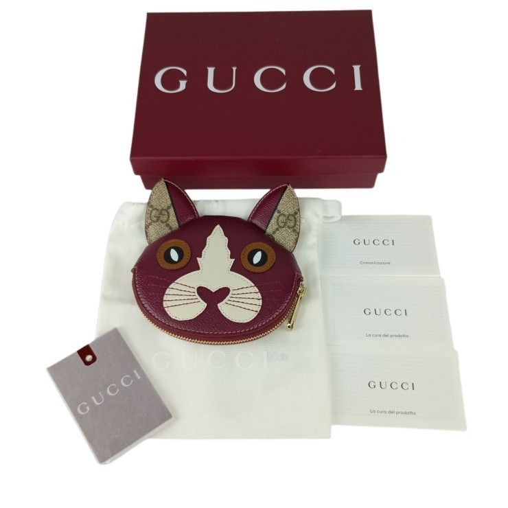Gucci Coin Case GG Supreme Cat Shape Bold Beige Leather Gold — view 8