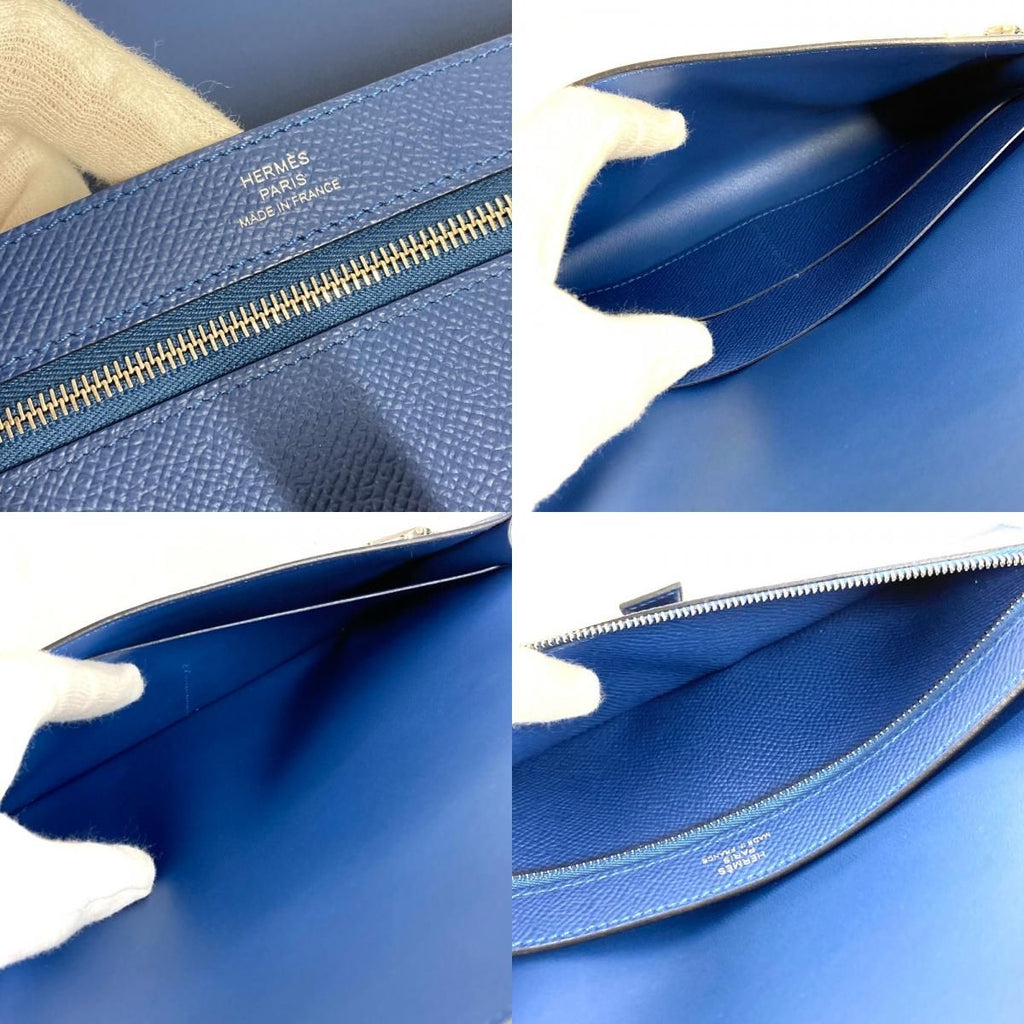Hermes Long Wallet New-h Passant Toutemman Epsom Deep Blue — view 9