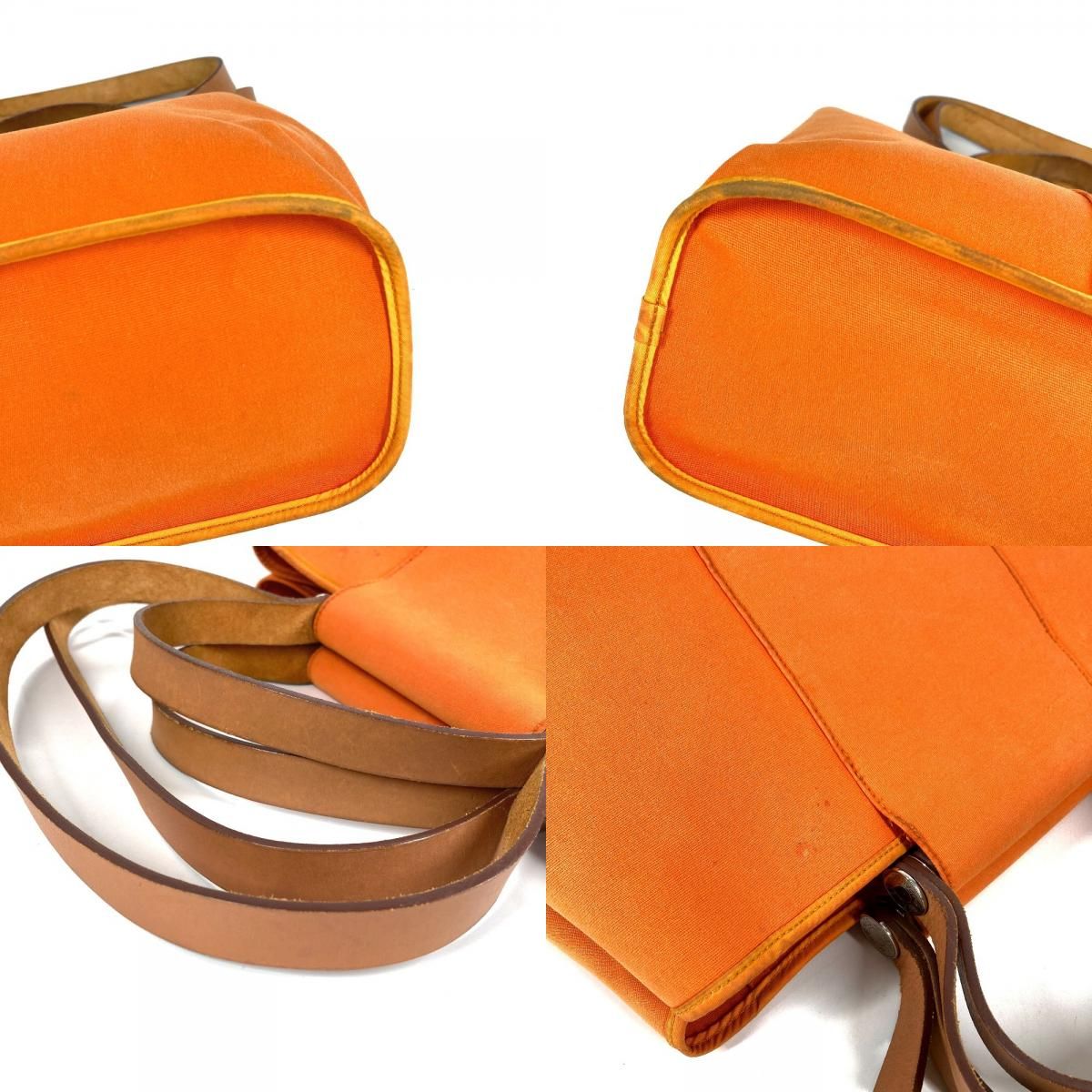 Hermes Tote Kabak Elan PM Canvas Leather Orange — view 7