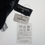 Chanel Logo Muffler CC Wool Silk Black Scarf