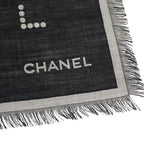 Chanel Logo Muffler CC Wool Silk Black Scarf