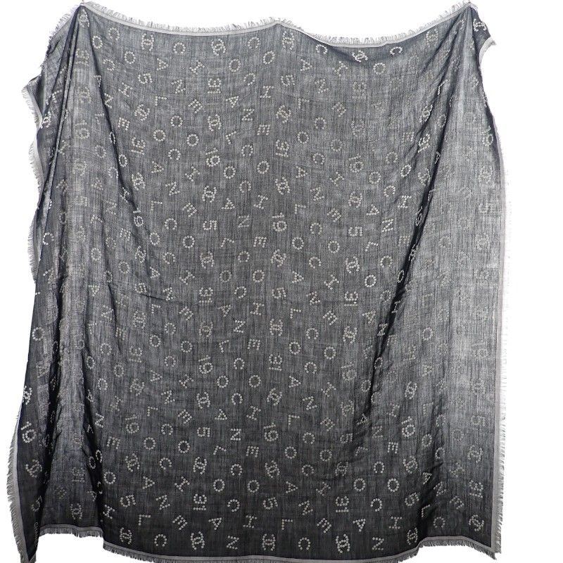 Chanel Logo Muffler CC Wool Silk Black Scarf