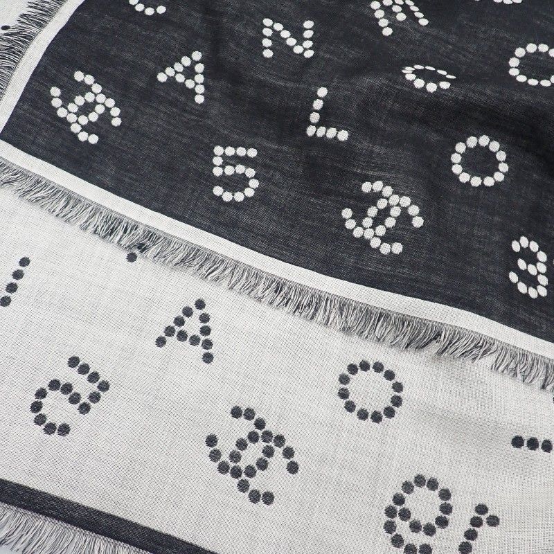 Chanel Logo Muffler CC Wool Silk Black Scarf