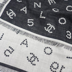 Chanel Logo Muffler CC Wool Silk Black Scarf