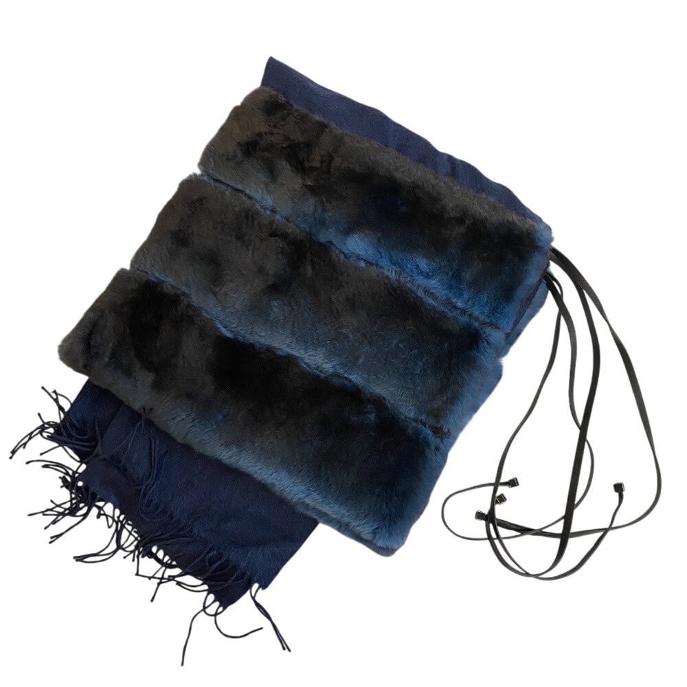 Fendi Ori Rug Silk Mohair Muffler Navy Scarf — view 3