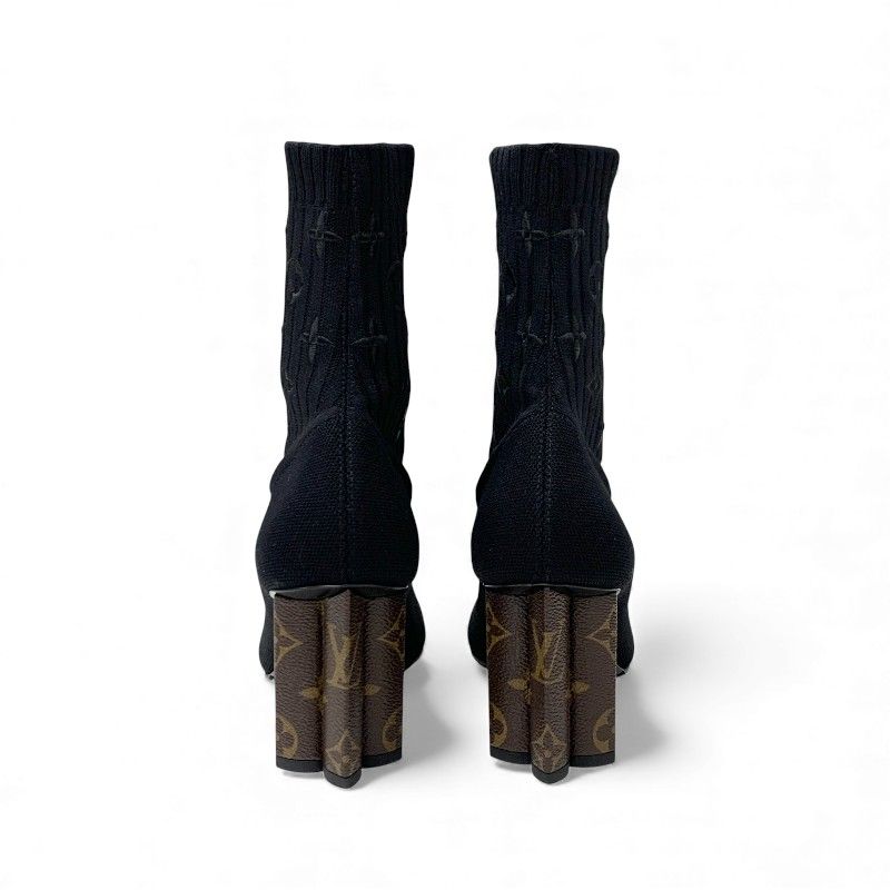Louis Vuitton Silhouette Line Monogram Short Boots Shoes Fabric Leather Black — view 5