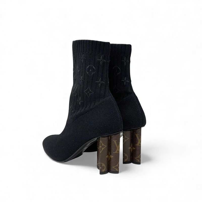 Louis Vuitton Silhouette Line Monogram Short Boots Shoes Fabric Leather Black — view 4