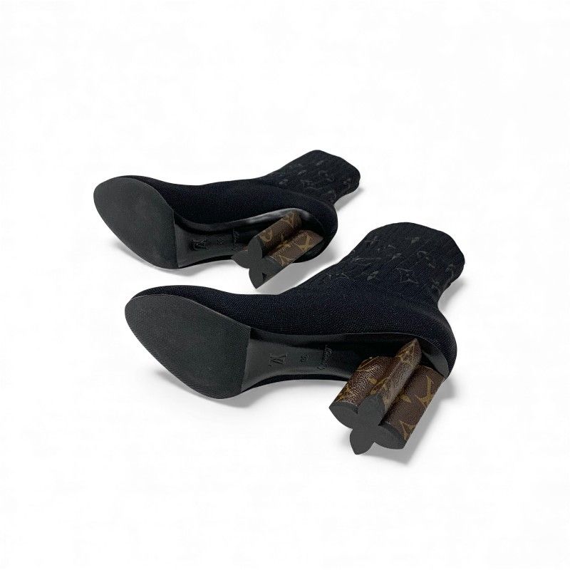 Louis Vuitton Silhouette Line Monogram Short Boots Shoes Fabric Leather Black — view 6