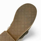 Chanel Sandals Shoes Suede Mouton Cork Khaki Brown Gold CC Logo Quilted — view 8