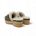 Chanel Sandals Shoes Suede Mouton Cork Khaki Brown Gold CC Logo Quilted — view 4