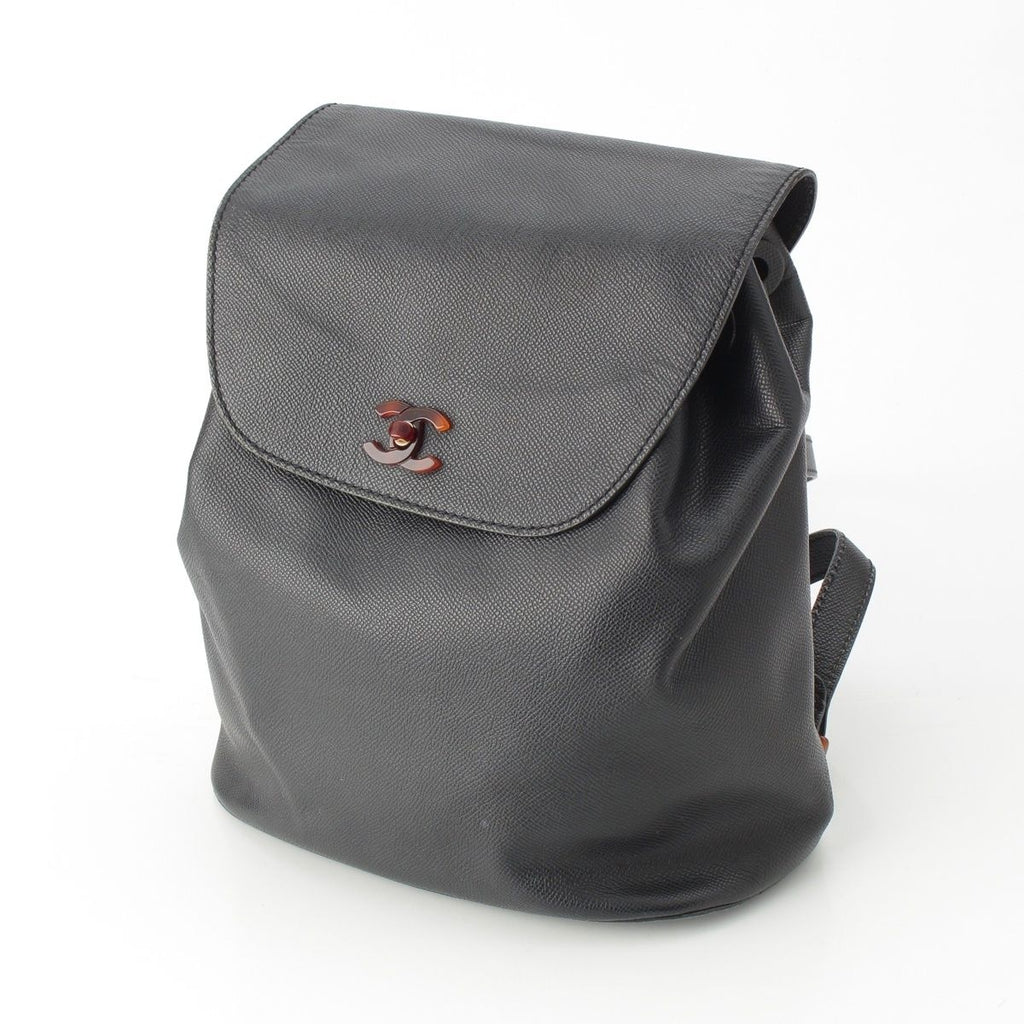 Chanel Leather CC Logo Tortie Shell Turnlock Backpack Black — view 2