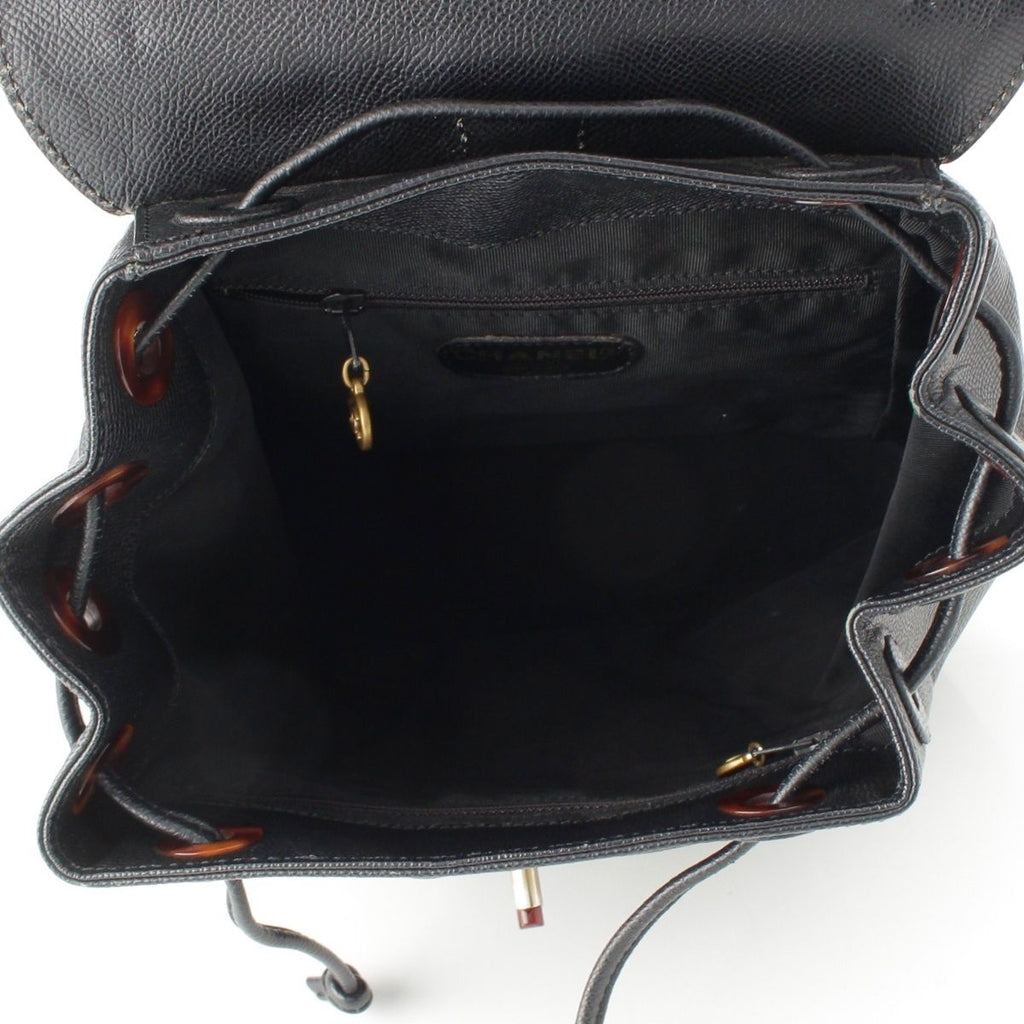 Chanel Leather CC Logo Tortie Shell Turnlock Backpack Black — view 6