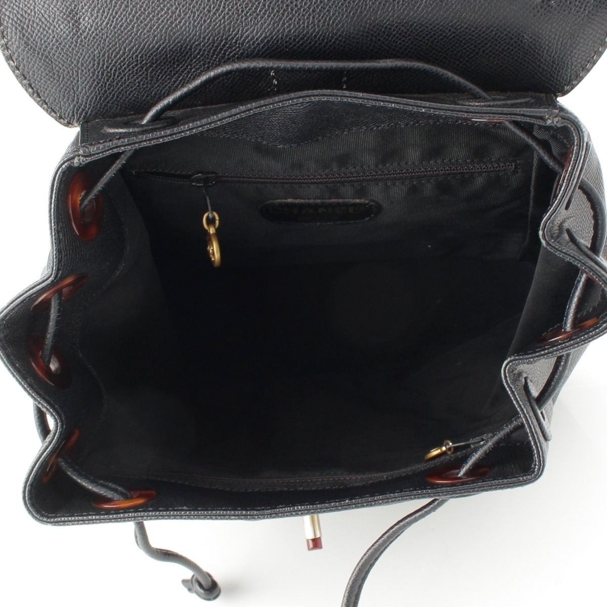 Chanel Leather CC Logo Tortie Shell Turnlock Backpack Black — view 6