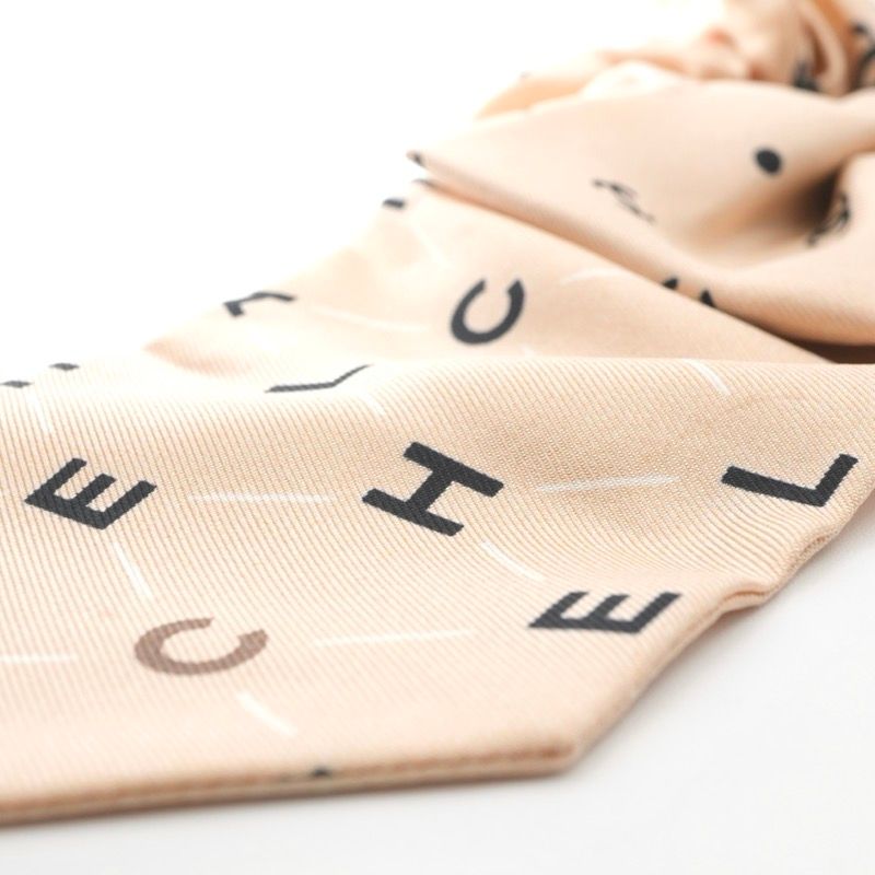 Chanel Hair Silk Beige CC Logo Ribbon Scrunchie Tie — view 5