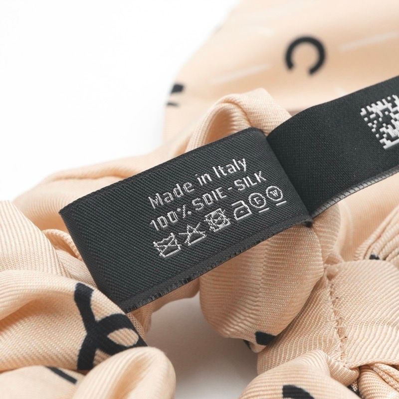 Chanel Hair Silk Beige CC Logo Ribbon Scrunchie Tie — view 7